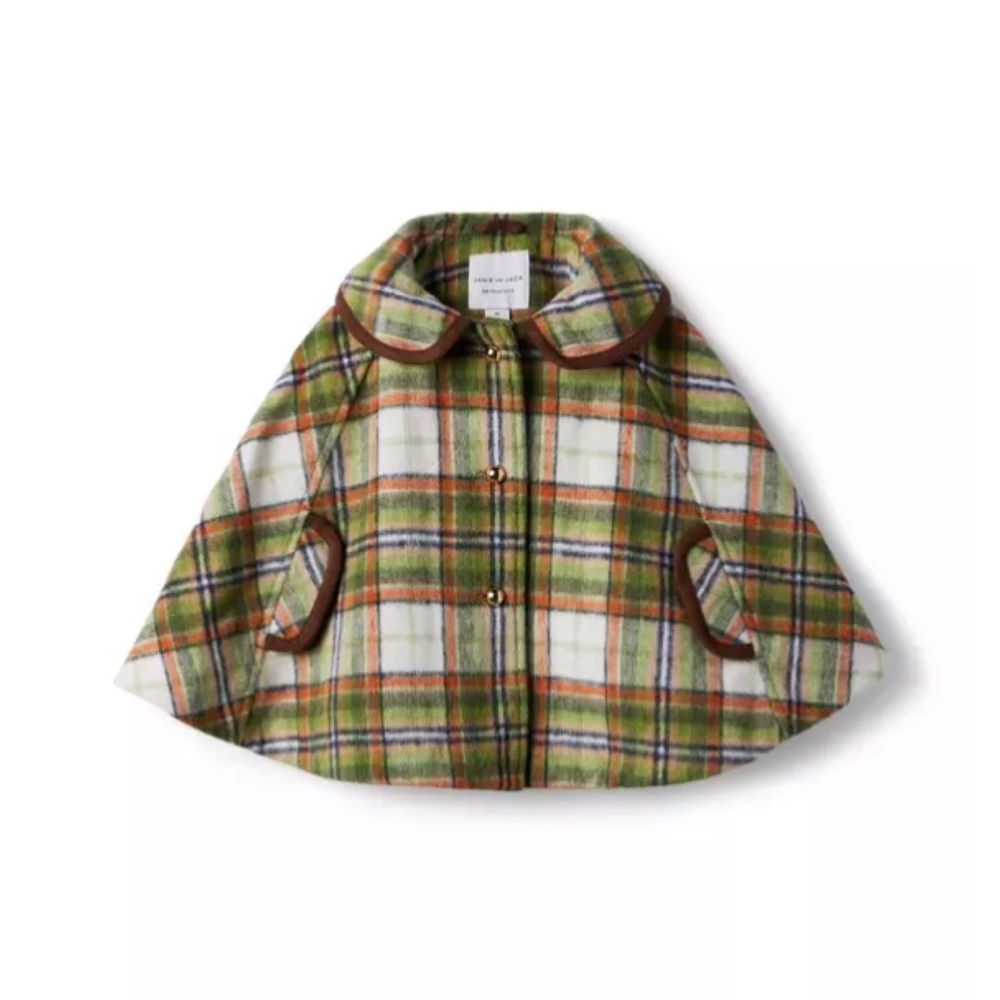 Janie & Jack Plaid Brushed Twill Cape in Grasshopper Plaid Size 7/8